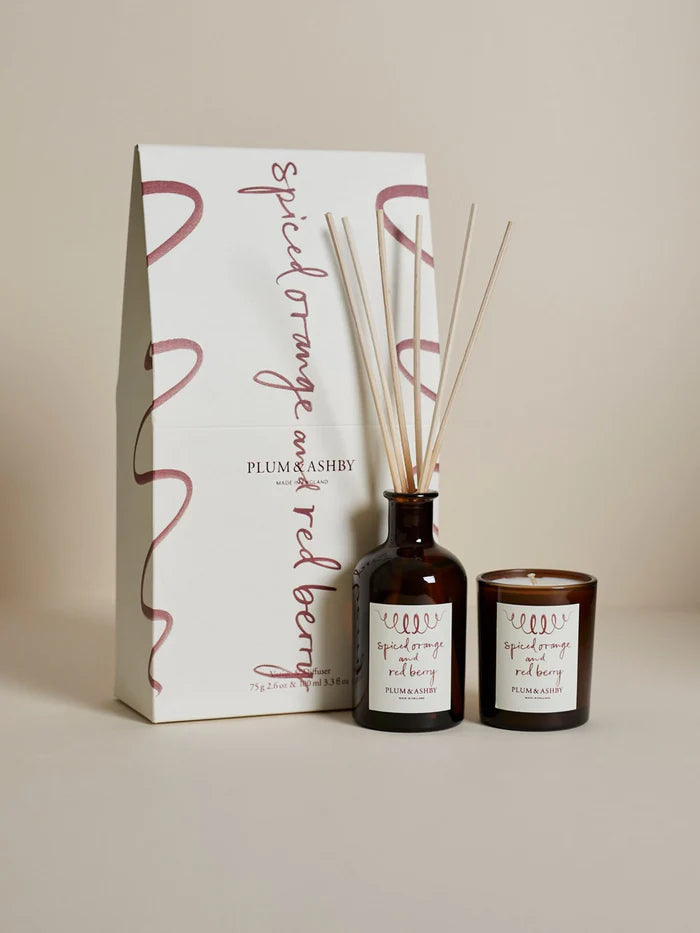Plum & Ashby | Spiced Orange +Red Berry Reed Diffuser Set & Votive Gift Set