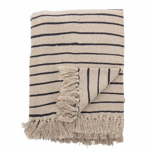 Eia Stripped Throw/Blanket | Recycled Cotton, Nature + Black