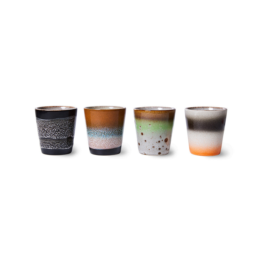 HKliving 70s Ceramic Ristretto Mugs | Good Vibes Set of 4