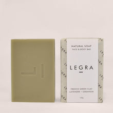 Load image into Gallery viewer, LEGRA French Green Clay Soap with Lavender, Geranium + Patchouli