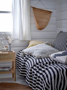 Kari Bedspread/Blanket/Throw | Recycled Cotton, black stripe