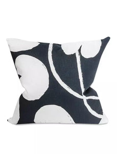 FLD Linen Cushion | Water Lily Print | Midnight Blue + White | 48x48